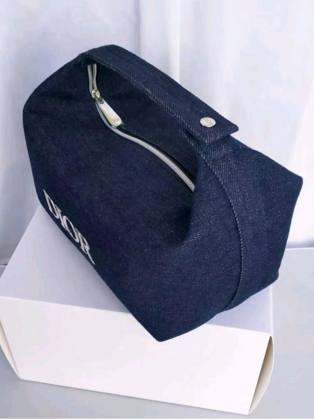 Dior Navy Denim Logo Top-Handle Pouch - Picture 2 of 5